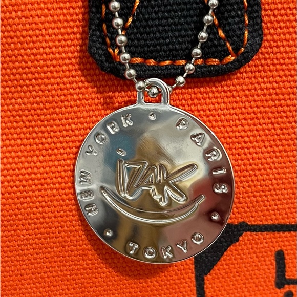 Izak Zenou Orange Canvas Tote Bad with Brown Faux Leather Handles - Picture 6 of 9